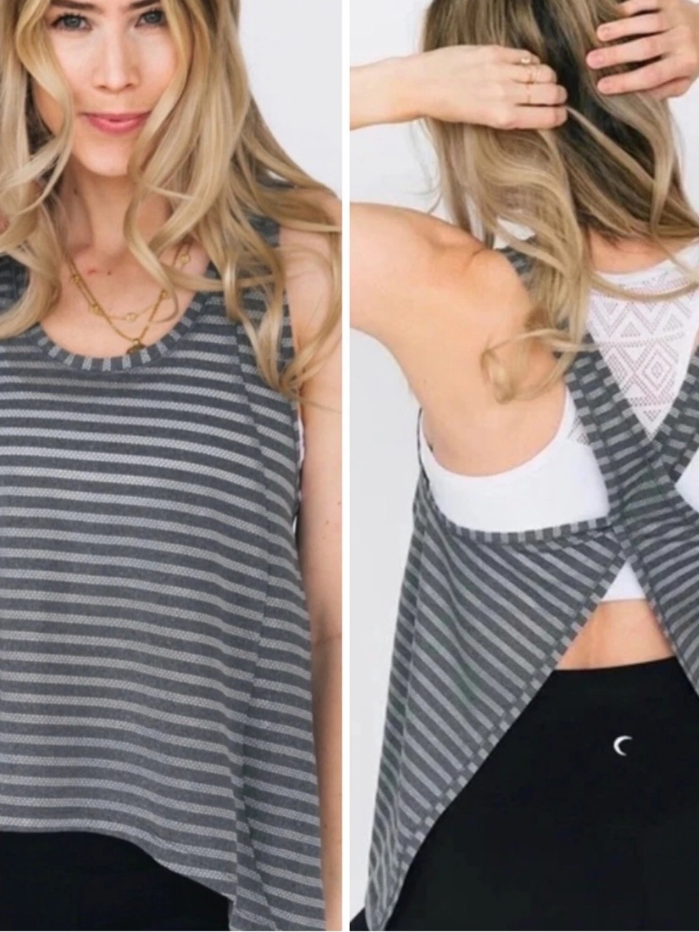 ZYIA Active Gray Striped Open Criss Cross Back Training Tank Top Size L